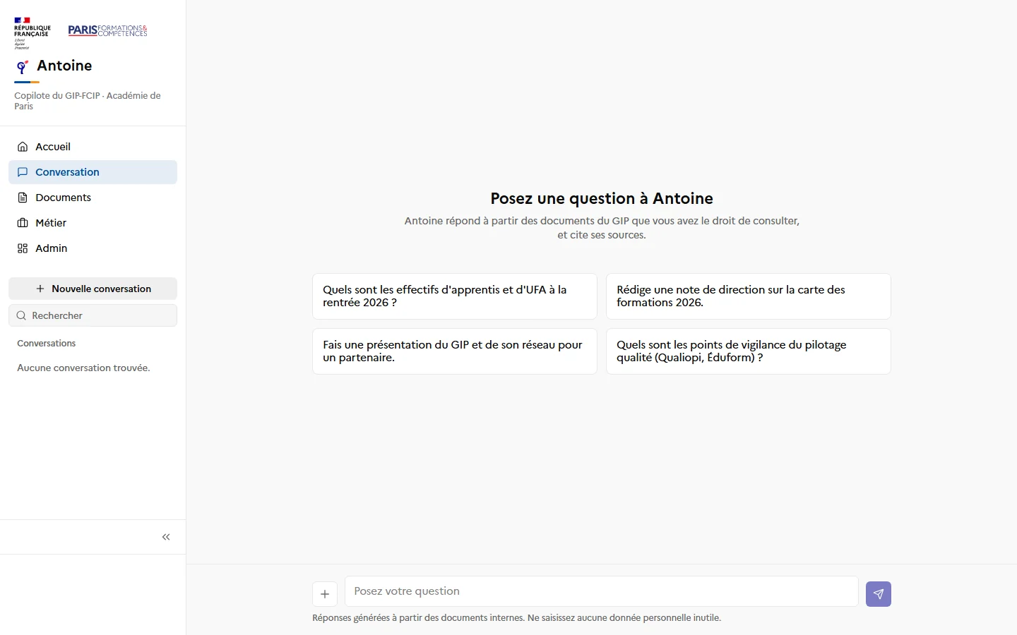 L'écran de conversation d'Antoine